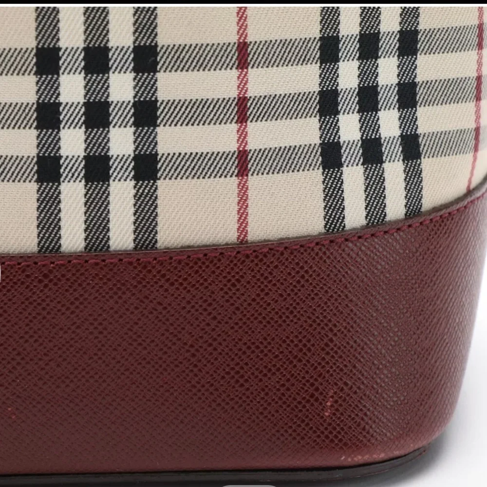 Burberry burgundy leather and house check shoulder bag with COA! - Picture 5 of 9